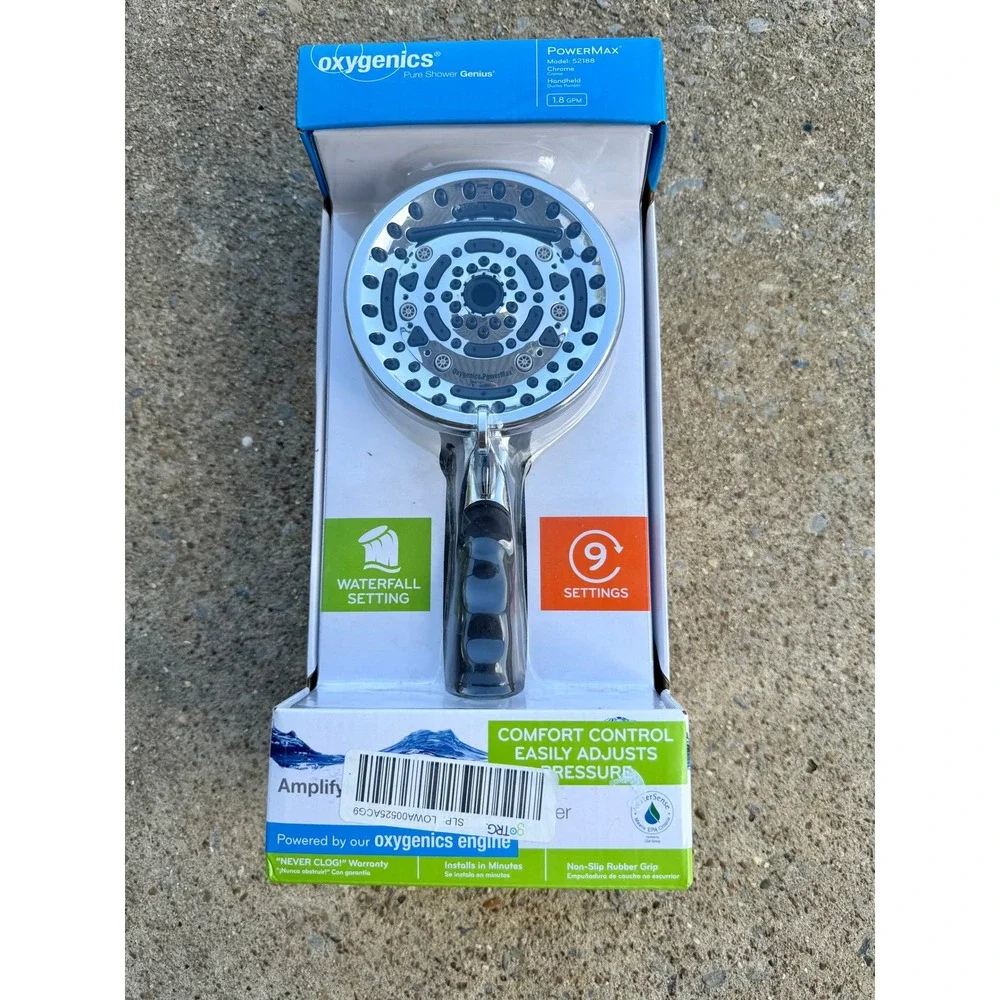 Oxygenics PowerMax Chrome 9-Setting Handheld Shower Head 52188 1.8 GPM